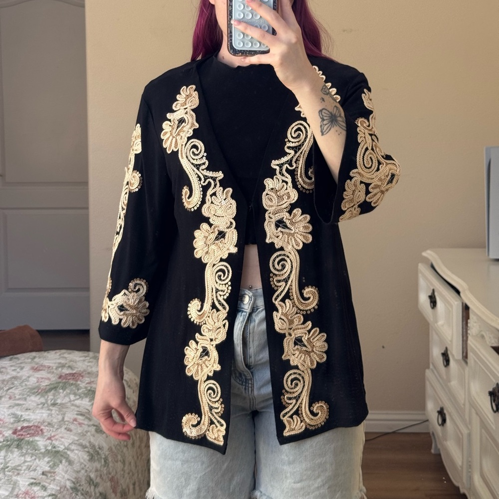 Lauren Michelle Black Top with White Stitching
